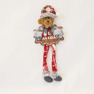 29cm Christmas long legged bear plush ornament with a wooden Navidad sign