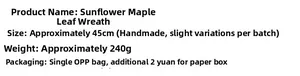 Specifications of the 45cm sunflower maple leaf wreath with weight and packaging info