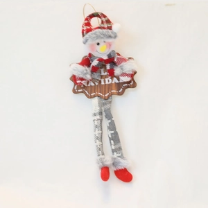 29cm Christmas snowman fabric ornament with Navidad wooden sign and striped long legs