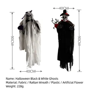 Halloween wreath ghost bride and groom skeleton door hanging with lace and roses