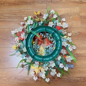 French country artificial sunflower and maple leaf autumn wreath decoration for home hanging