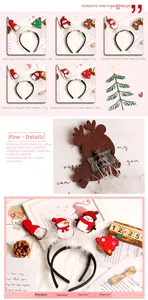 Détail de serre-têtes de Noël avec plumes, motifs Père Noël et bonhomme de neige mobiles