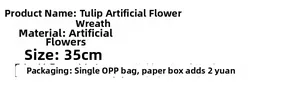 Detailed specifications for 35cm artificial tulip wreath with material and size info