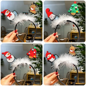 Serre-tête de Noël avec Plumes Père Noël Renne Bonhomme de Neige Sapin Ressort Accessoire de Cheveux pour Fête Femmes Enfants
