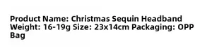 Christmas Sequin Headband technical specifications including weight 16-19g and size 23x14cm