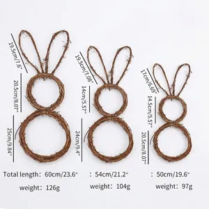 Easter rabbit wicker wreath size chart with three dimensions of natural twig bunny hangings