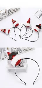 Detailed shot of Christmas headband featuring red sequin mini hats and white faux fur trim