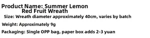 Detailed size chart showing the 40cm diameter of the summer lemon and red fruit wreath