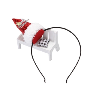 Sparkly red sequin Christmas hat headband with Merry Christmas text for holiday party outfits