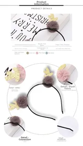 Dettagli della texture in peluche, corna glitterate e pompon sulla fascia per capelli renna