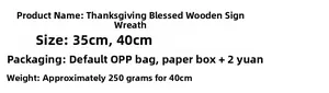 Detailed specifications for blessed wooden wreath showing 35cm and 40cm size options
