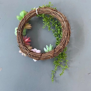 Artificial succulent wreath with vine base and colorful hanging greenery wall decor
