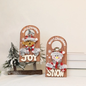 Christmas wooden hanging ornaments set with teddy bear and snowman for home holiday decor