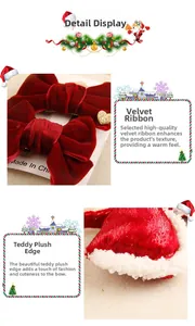 Close-up of red velvet Christmas bow hair clip with white plush teddy fur edges