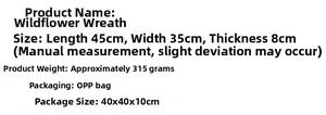 Detailed size and weight specifications for lavender flower basket door wreath decoration