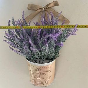 Artificial lavender floral basket with bow decoration measuring 36cm for home wall decor