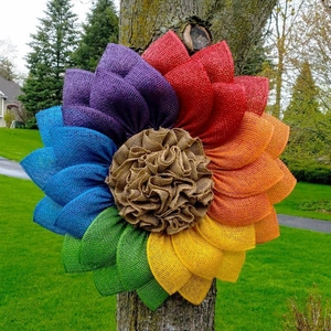 Couronne de tournesol en toile de jute colorée pour décoration murale et porte d'entrée