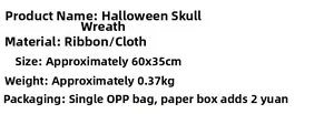 Specifiche dettagliate per ghirlanda scheletro di Halloween con dimensioni 60x35cm e materiali