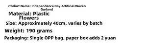 Specifications of Independence Day artificial wreath made of plastic with a 40cm diameter