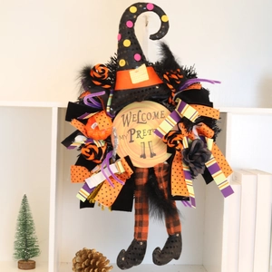 Ghirlanda Gambe della Strega Decorazione Appesa Halloween Cartello Welcome Cappello Paillettes Decorazione Porta Festa