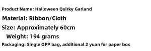 Detailed technical specifications for 60cm Halloween ribbon wreath on white background