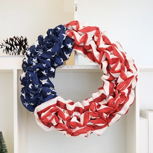 Independence Day 40cm burlap wreath with US flag stars and stripes pattern for door hanging