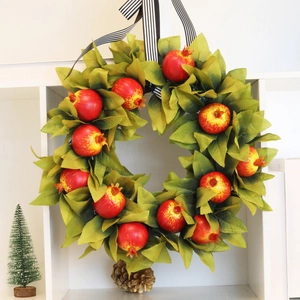 Artificial Pomegranate Wreath Autumn Fall Decorative Garland For Front Door Wall Hanging Harvest Festival Home Decor Ornament