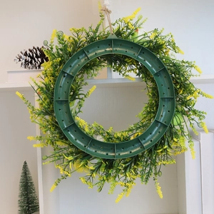 Artificial lemon flower wreath with green leaves and back hanging rope for front door
