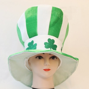 St. Patrick's Day Ireland Shamrock Top Hat Green White Striped Velvet Costume Party Festival Performance Hat For Adults