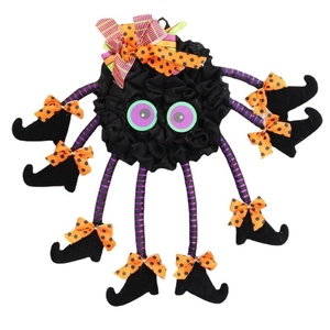 Halloween long-legged spider pendant with witch boots and colorful striped legs for decor