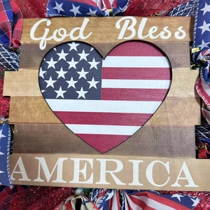 God Bless America Holzherz Flagge Kranzschild für die Unabhängigkeitstag Deko