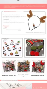 Detail view of a 5-piece Christmas headband gift set with plush reindeer antlers and clips