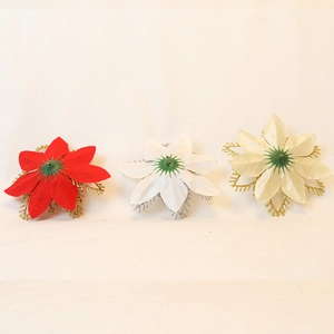 Artificial Christmas flowers in red, white and beige with gold glitter for tree decoration