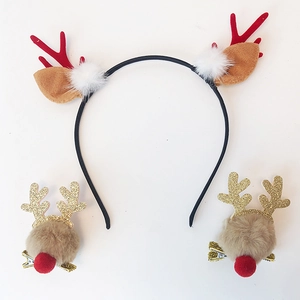 Ensemble Serre-Tête Et Barrette À Cheveux Bois De Renne De Noël Accessoires De Cheveux En Peluche Oreilles De Cerf Pour Fête Femmes Enfants
