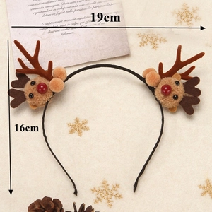 3-piece plush reindeer antler headband for Christmas featuring cute deer ears and red nose