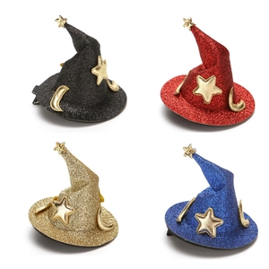 Halloween Wizard Hat Hair Clips Star Moon Sequins Glitter Fabric Pointy Hat Hair Pins For Festival Party Costume Props