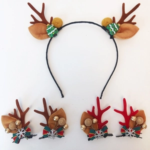 Christmas Reindeer Antlers Headband Hair Clips Combined With Tree Ear Bow Decoration For Kids Women Holiday Hair Accessories