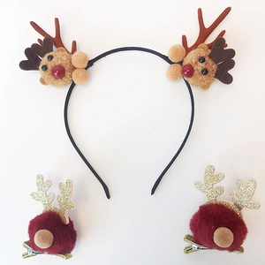 Christmas Reindeer Antler Headband And Hair Clips Accessory Plush Cloth Holiday Party Decoration For Women Girls