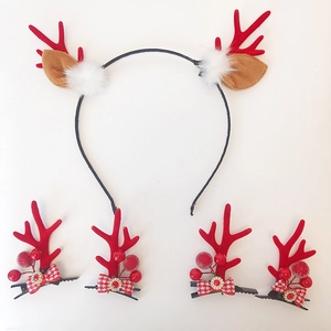 Rentier Geweih Stirnband Und Bogen Haarspange Kombination Mit Plüschbällen Und Strass Für Weihnachtsfeier Festlicher Kopfschmuck