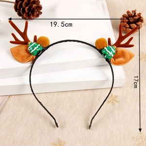 3-piece Christmas reindeer antler headband set with gold balls and green trees for kids