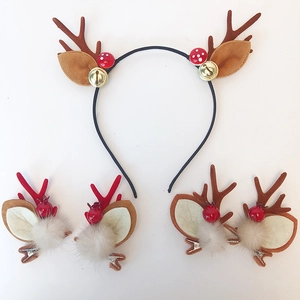 Christmas Reindeer Antler Headband And Hair Clips Bell Mushroom Pom Pom Hair Accessories For Party Women Girls Decor