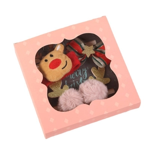 Coffret cadeau rose de pinces à cheveux de Noël avec rennes et nœuds en peluche