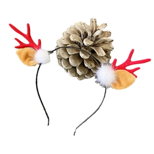 Lot de 3 serre-têtes de Noël avec bois de renne rouges, oreilles en peluche et pompons blancs