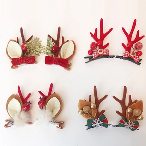 Pinces À Cheveux En Bois De Renne De Noël Pour Femmes Enfants Oreilles Mignonnes Barrettes Avec Nœuds Paillettes Baies Pour Décorations De Fête