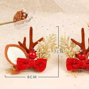 Lot de 4 barrettes de Noël bois de renne avec branches pailletées et nœuds rouges
