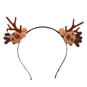 3-piece Christmas reindeer antler headband set with plush deer head and red nose for parties