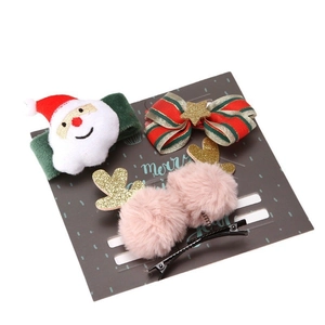 Lot de 3 pinces à cheveux de Noël avec bonnet de Père Noël en peluche et bois de renne
