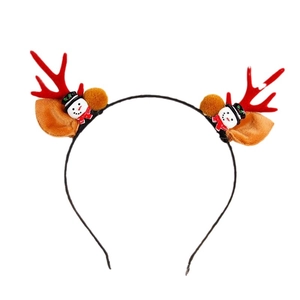 Christmas headband set with red antlers, brown ears and snowman for party decor