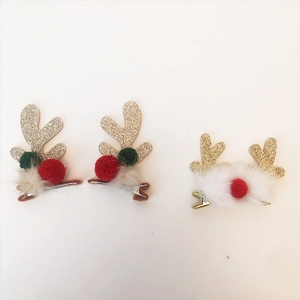 Fermagli per capelli a forma di corna di renna natalizia con glitter oro e pompon set da 4
