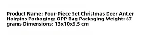 Spécifications du lot de 4 pinces bois de cerf de Noël en sac OPP, poids 67g